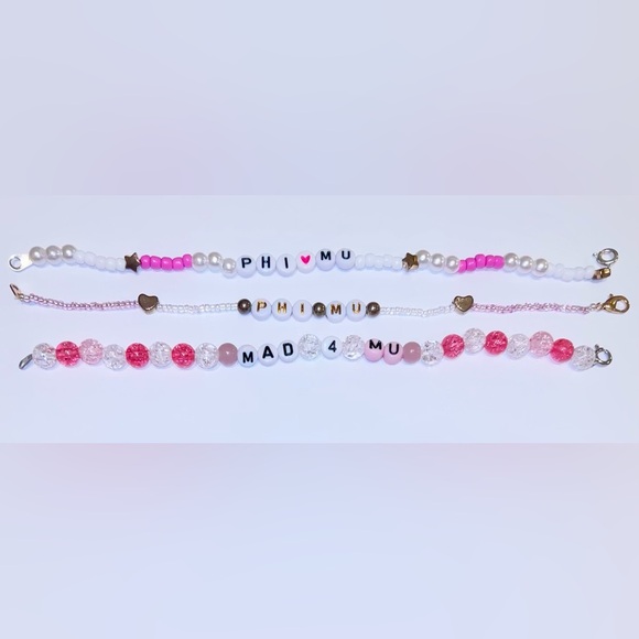 3 Pack Sorority Phi Mu Beaded Friendship Bracelets - Picture 2 of 8